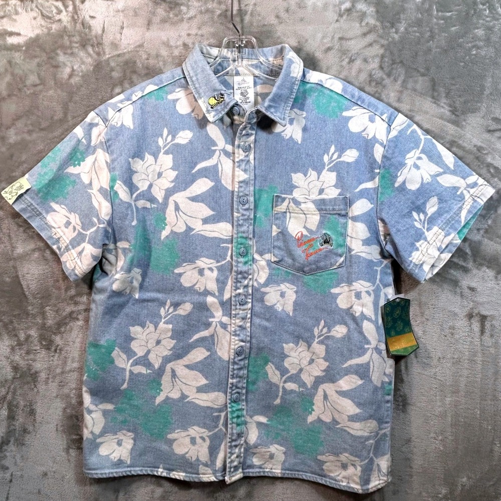 NWT Disney Color Me Courtney‎ Princess Tiana S Button Down Hawaiian Denim Shirt